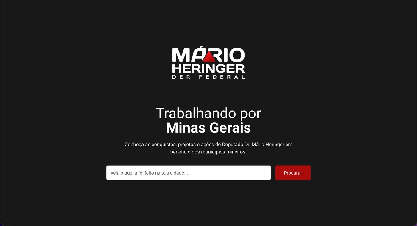 Página inicial do site do deputado Mário Heringer