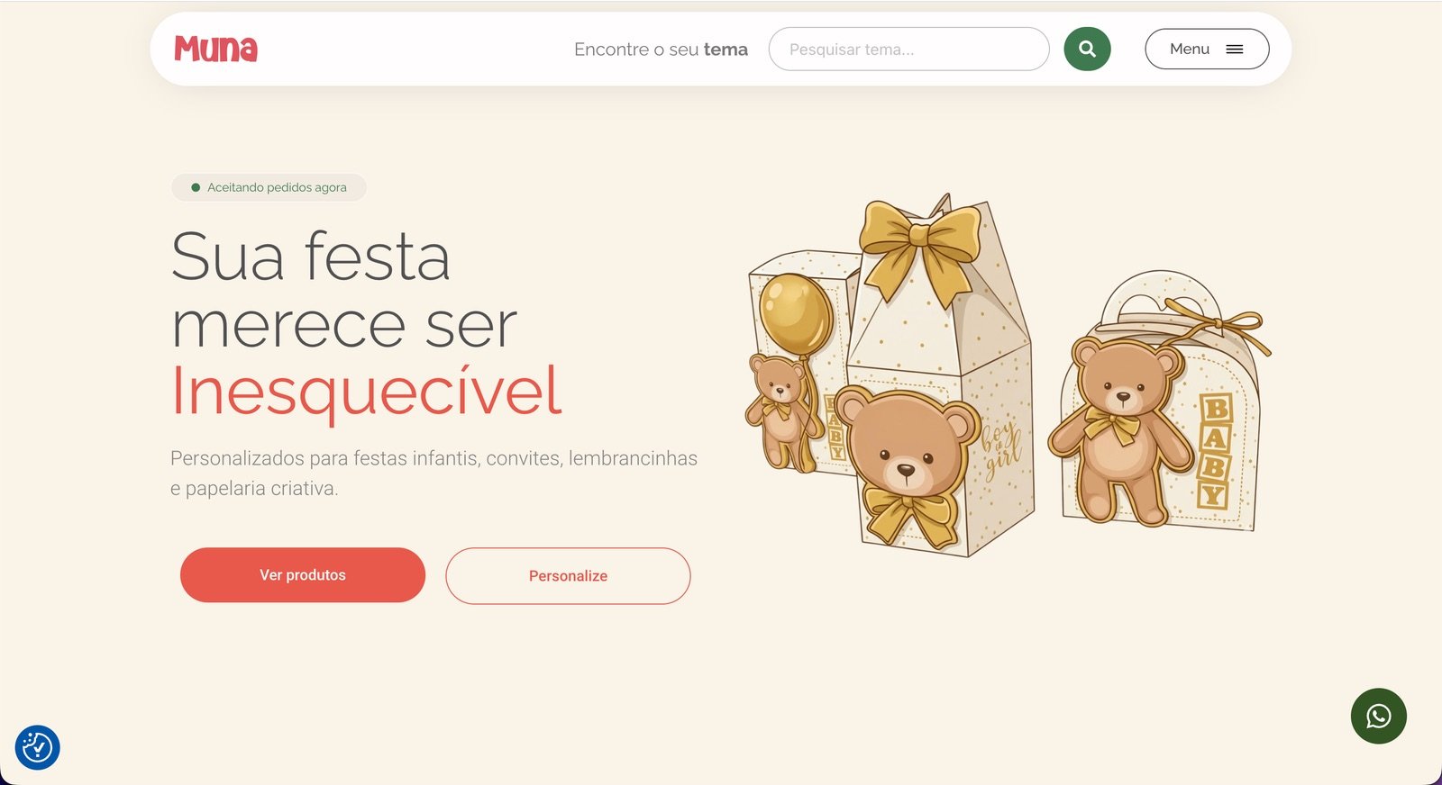 Home page of the Muna Ateliê online store