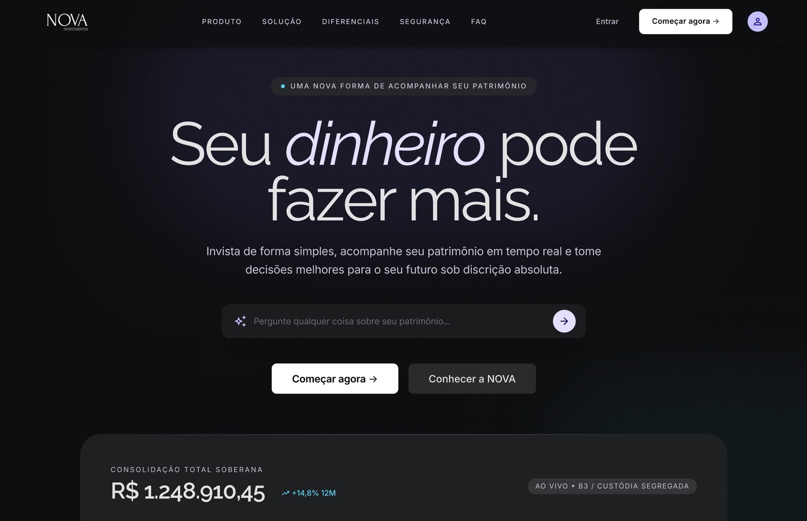 Página inicial do site da Nova Investimentos