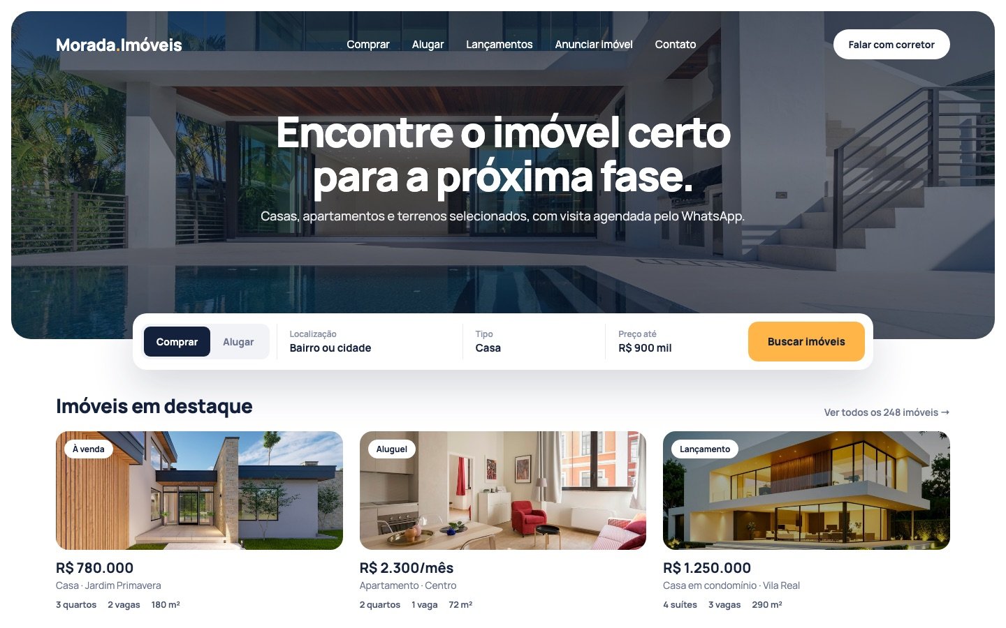 Página inicial do site de uma imobiliária