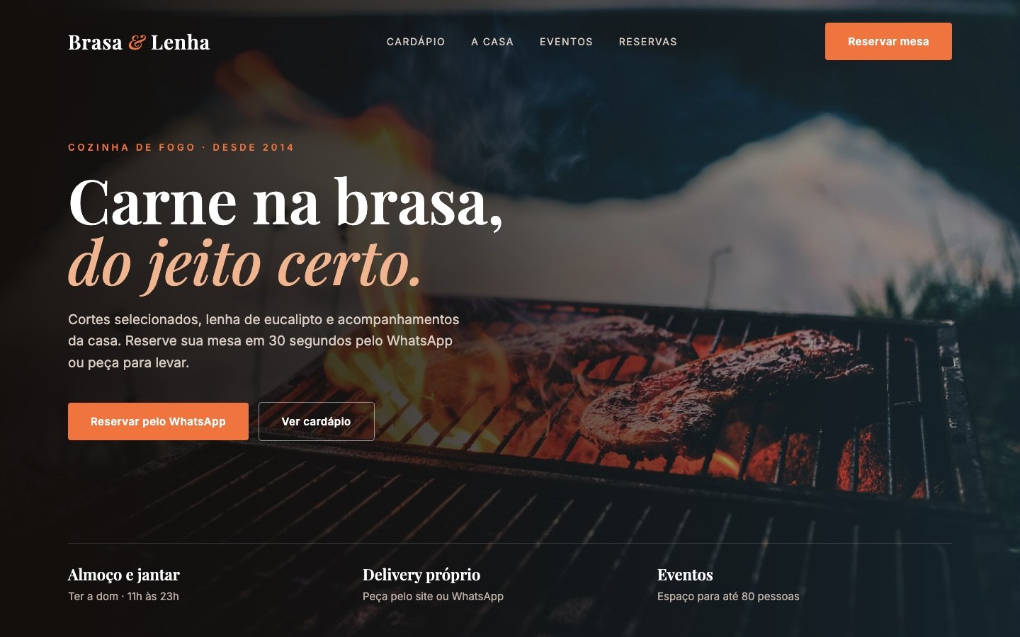 Landing page de uma churrascaria